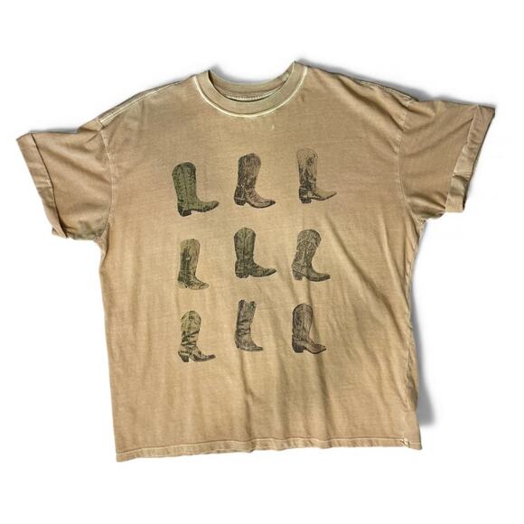 Girl Dangerous Cowboy Boot Graphic Tee Oversized Tan Size L - Picture 7 of 7